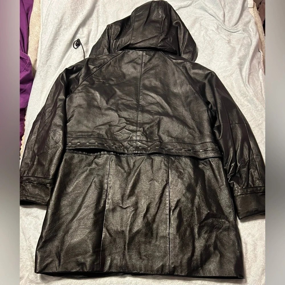 Phase Two Heavy LEATHER Hooded Coat Anorak Windbreaker Men’s Large, Women’s XL